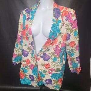 Vintage 80s Worthington floral blazer with shoulder pads size 16